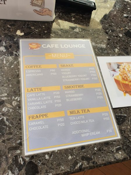 セブ島リゾート留学CIAセミスパルタのカフェのメニュー表