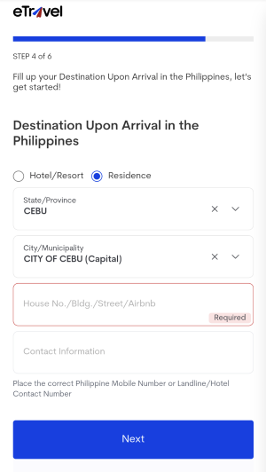 フィリピン入国前のe-travelの登録画面1