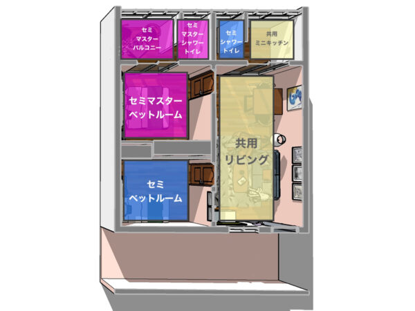 フィリピン留学・バギオBECIシティキャンパスのセミタイプのお部屋見取り図